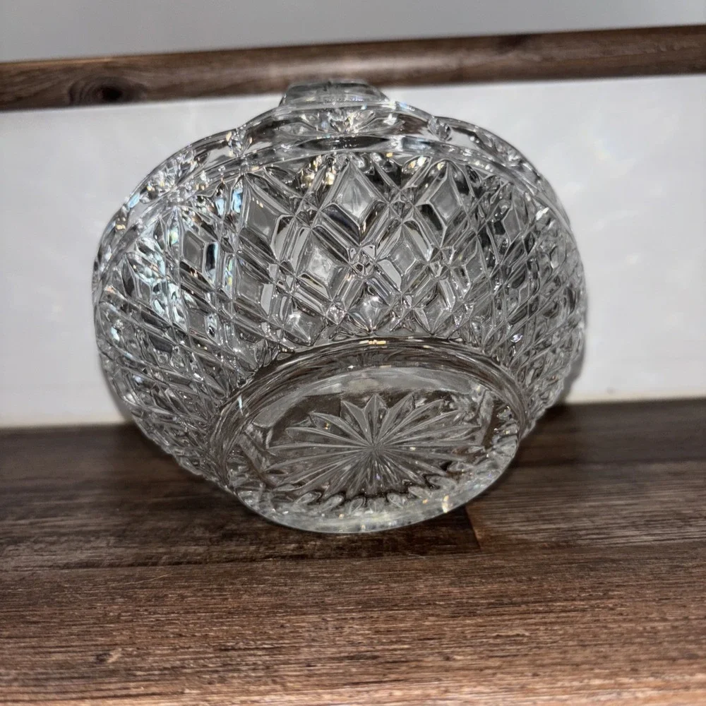 Bohemia Czech Republic Lead Crystal Clear Cut Glass Basket with Handle